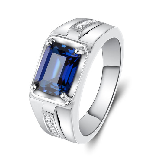 Cong Ye Light Luxury High-end Tanzanite Sapphire Men's Trendy Ring 925 Sterling Silver Platinum Plated Ring Engraving Men's 14#