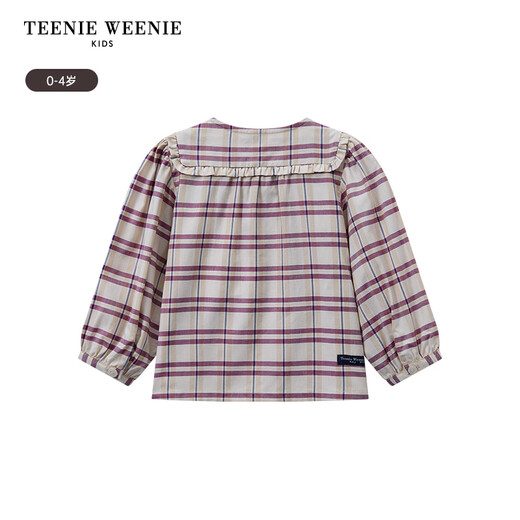 Teenie Weenie Kids bear children's clothing autumn baby girl classic plaid lace lapel cotton shirt burgundy 90cm