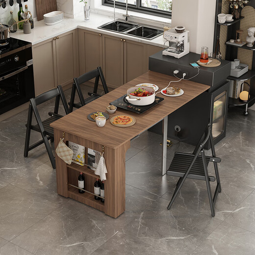 Isabel modern simple island dining table integrated household retractable small apartment 2024 new folding dining table and chair combination 0.65~2.05 meters - solid wood - black - with bull socket