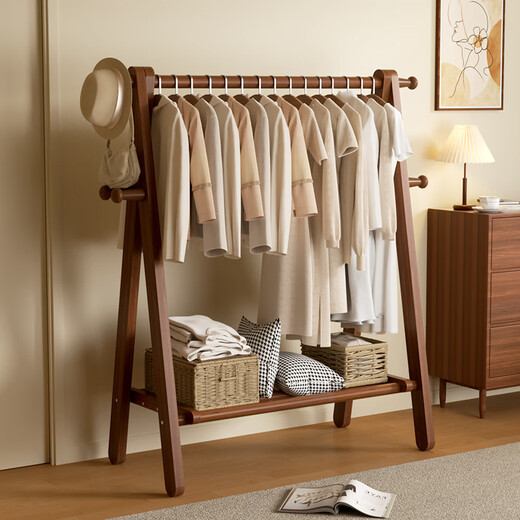 Stable clothes rack floor-standing solid wood coat rack foldable storage rack bedroom clothes rack simple drying 6612H
