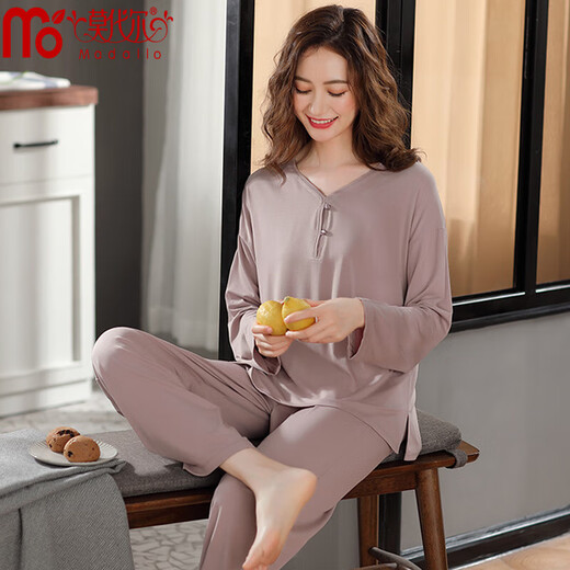 Las pijamas modales de algodón para mujeres en las mangas largas de primavera y otoño para el verano de estilo delgado y delgado de estilo juvenil de gran tamaño se pueden usar fuera de G18x6627 m Peso recomendado 90-110Jin [Jin equivale a 0.5 kg]