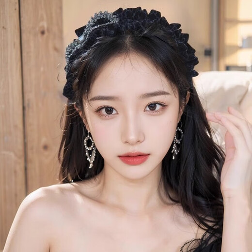 Bai Shilin Lace Velvet Rhinestone Bow Headband Women's Going Out High-end Hairband Headwear High-End Hairpin Valentine's Day Gift Black Rhinestone Bow Headband