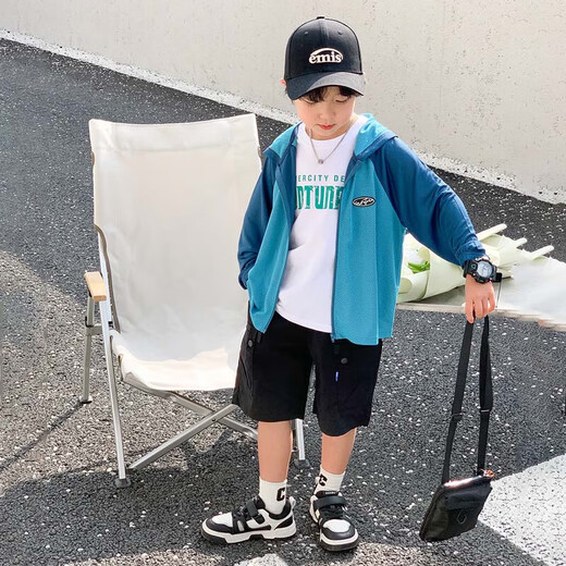 Zuoxi Boys' Sun Protection Clothing Summer Thin Children's Skin Clothing 2025 New Summer Boys Breathable Jacket Blue 110