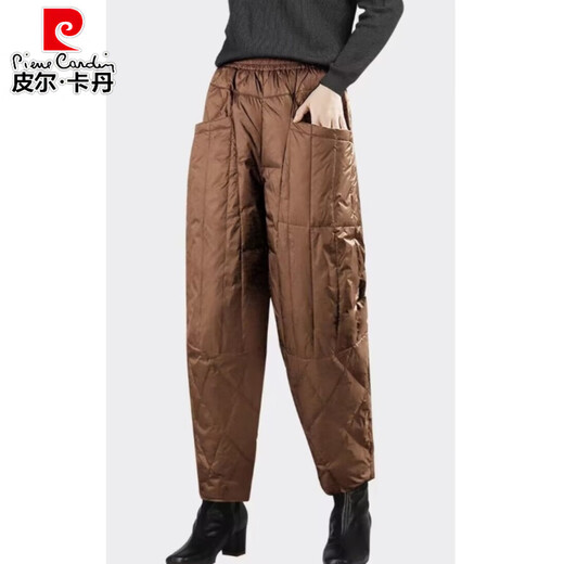Pierre Cardin Down Pants Women's Winter Outerwear 2025 New Plush Thickened Pants Loose Large Size Fashionable Warm Cotton Pants Brown Version Martin Boots Pants Matching Women's Autumn and Winter M