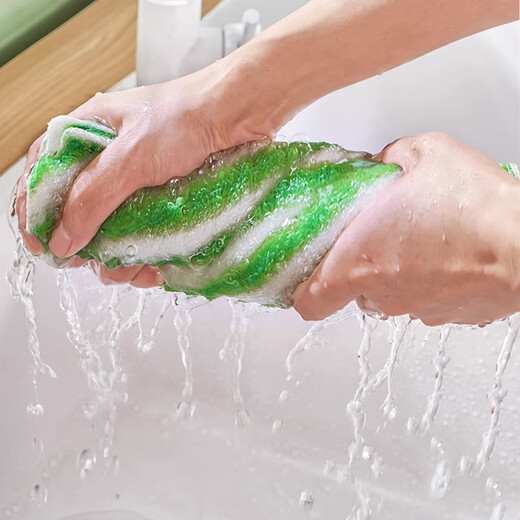 Beautiful polyester bamboo fiber dishwashing cloth, not easy to stain with oil, kitchen cleaning rag, household, not easy to shed, absorb water, lazy cleaning towel, 10 pieces, large size 25*25cm, striped green