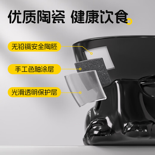 OEMG Cat Bowl Ceramic Cat Food Bowl Black Drinking Bowl Slanted Mouth High Leg Pet Dog Food Rice Bowl Protects Cervical Vertebrae and Prevents Overturning Cat Type Ceramic Bowl - Black