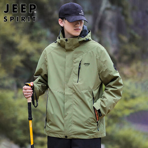 JEEP SPIRIT Jeep Jacket Men's Autumn and Winter Korean Style Workwear Three-in-One Polar Fleece Charge Jacket Men's Military Green 2XL
