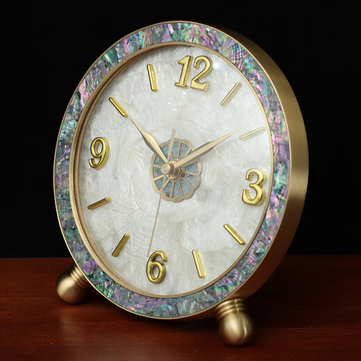 Keqin Brass Table Clock Modern Simple Sitting Clock Home Shell Desktop Table Clock Decorative Desk Clock Brass-Mica Shell Dial Manual Adjustment Movement Guaranteed for 10 Years, Adjustment Once Every 2 Years