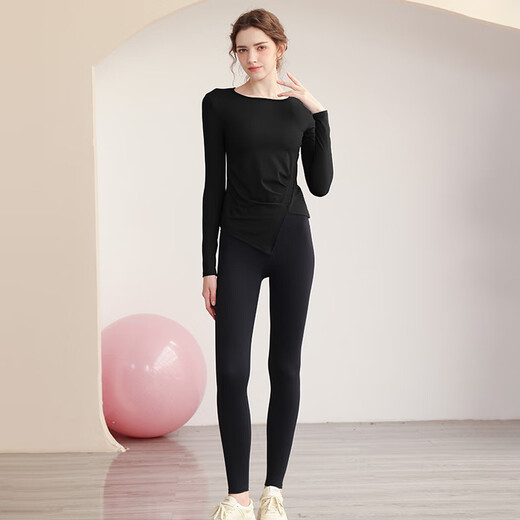Sporn Yoga Suit Women's Long Sleeve Autumn and Winter Sexy Stretch Sports Suit Slim Fit Pilates Quick-Drying Fitness Suit Black Top + Bra + Pants M 98-105Jin Jin equals 0.5 kg