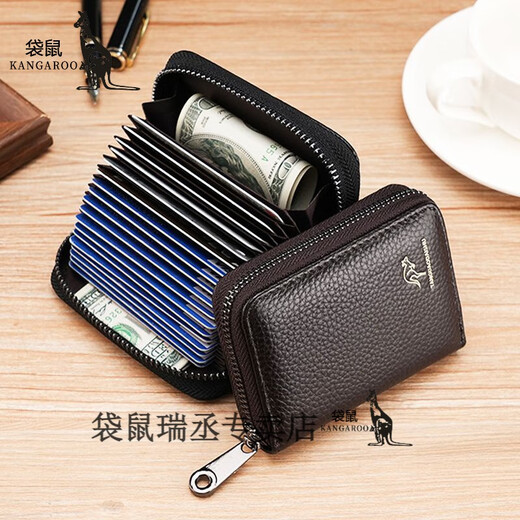 Kangaroo card holder genuine leather men's anti-degaussing document bag women's card holder driver's license holder anti-theft bank card holder cowhide black embossed label (14 card slots) jd