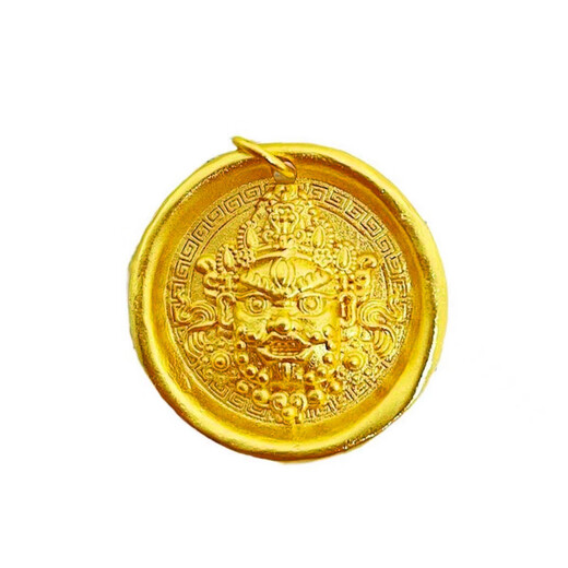 Muqian gold-coated silver-coated ancient yellow God of Wealth pendant rope for men and women, 5D gold-coated silver round brand lucky sweater chain, weighted yellow God of Wealth pendant, free black rope, gold-coated about 0.