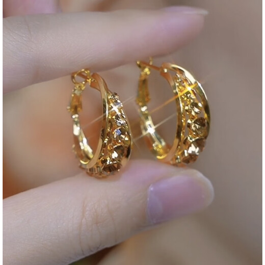 SNQP round face and big face are suitable for earrings, gold-encrusted diamond earrings, women's new light luxury niche 925 silver needle earrings