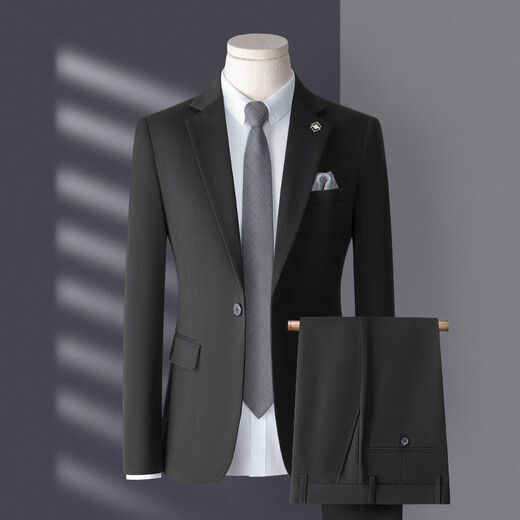 Bird-like suit suit for men, three-piece Korean style slim business casual suit for groom and wedding, medium gray, top + pants + vest, free lining L