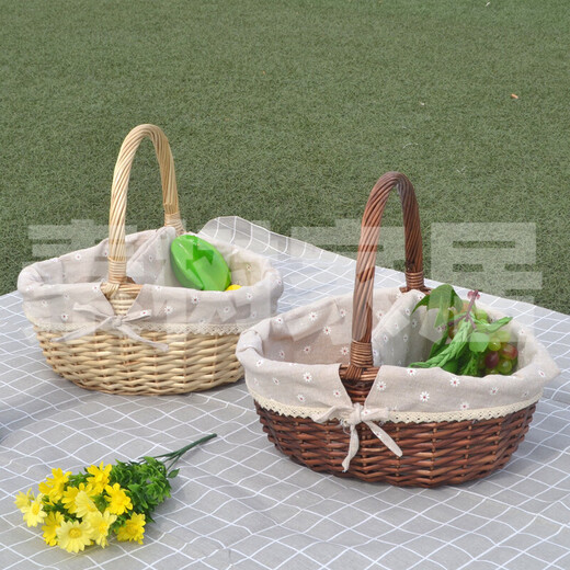 Sushu Home Towel Basket with Cover and Partition Willow Rattan Picnic Basket Shopping Gift Basket Hotel Property Haidilao Towel Cleaning Basket Red Plaid Small Size with Cover