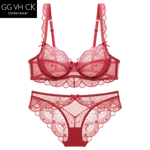 GG VH CK light luxury ultra-thin sexy underwear for women autumn new breathable lace big breasts showing small anti-sagging large size bra set rouge red brand underwear limited edition 80C with L underwear
