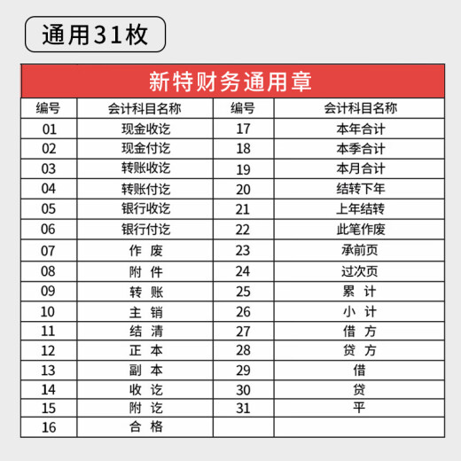 优必利 新特财务通用章 企业通用财务章准则专用章商品流通办公印章 31枚/盒  6629