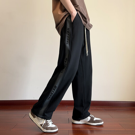 Dingfengbaoluo casual pants for men in autumn, loose and drapey, wide-legged, tall, American high street sports long pants K510 black 3XL