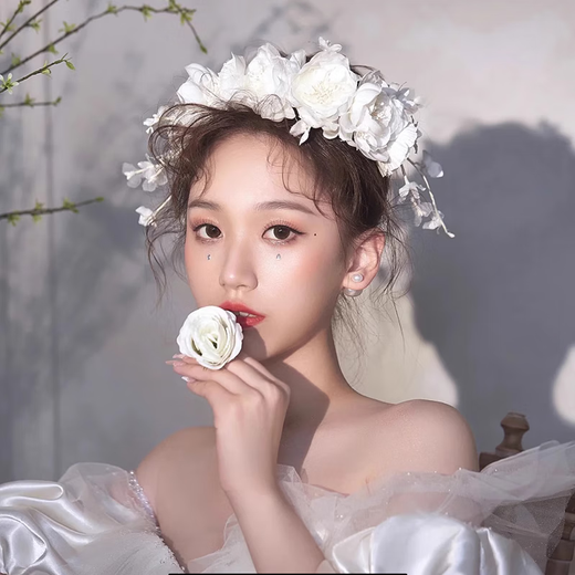 DYN bridal headdress, forest white headband, fairy fabric handmade hair accessories, Korean wedding main wedding dress accessories 8#