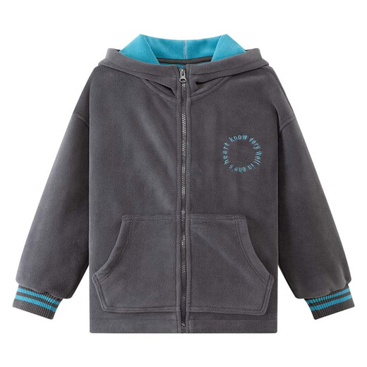 Zuoxi Boys' Polar Fleece Jacket Children's Autumn Clothing 2025 Autumn Style Warm Thick Top for Medium and Large Children Gray 130