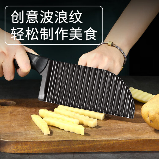 LZJV Corrugated Knife 304 Stainless Steel Wolf Tooth Potato Knife Cut Potatoes Wave Knife Fancy French Fries Knife Multifunctional Kitchen Home Black Blade Wolf Tooth French Fries Knife Sharp and Easy to Use