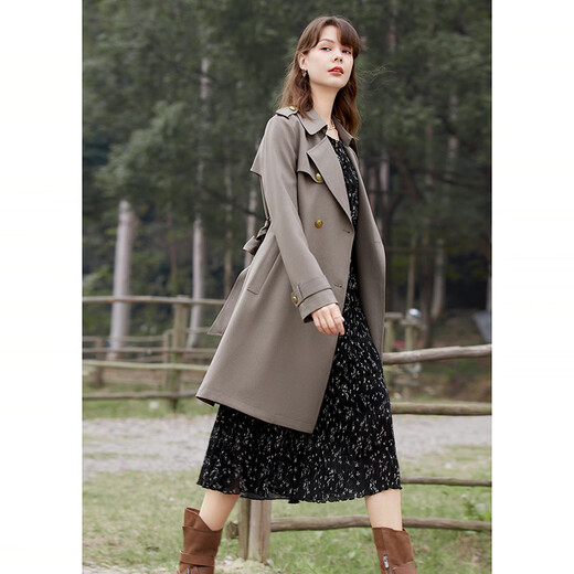 Betu nuevo cortavientos de primavera para mujer, cortavientos de longitud media con solapa delgada retro británica para mujer 2401T50 color avena M