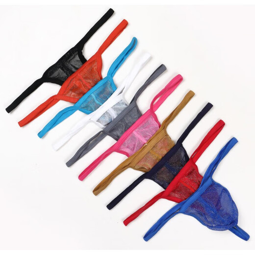 Men's underwear European and American fine mesh bag low waist single thong large size black XXL