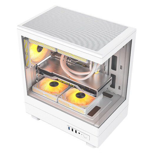 爱国者V60 海景房机箱全景无立柱MATX高颜值240水冷台式电脑台式机主机箱 白色（显卡限长305mm）