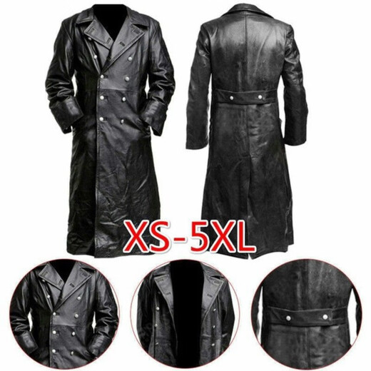 Yimimei Trench Coat World War II German Army Coat Large Size Clothing Long Men's Double-breasted Leather Officer's Uniform Jacket Black S One Size
