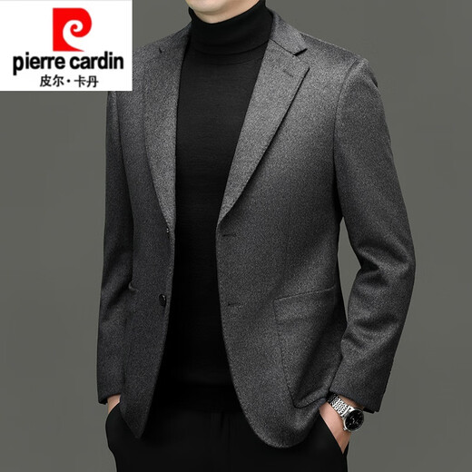 皮尔卡丹高档高级羊绒西服外套男商务修身含羊毛呢西装男秋冬细腻质感单西 黑色 6667 185/2XL