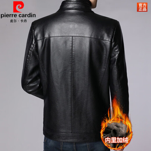 皮尔卡丹（pierre cardin）秋冬季海宁皮衣男加绒加厚立领绵羊皮百搭轻商务夹克爸爸皮外套 立领棕色【加绒】 加厚 XL 180【建议135-155斤】