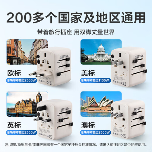 Jingxuan Jingdongs Eigenmarke, globaler Mehrländer-Reisekonverterstecker, universelle Überseesteckdose/Konverter für Reisen/Studium im Ausland/britische, europäische, amerikanische und australische Standards, die für Japan und Hongkong gelten