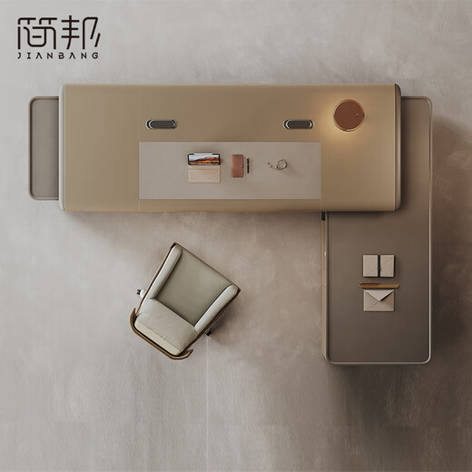 Jianbang High-end Light Luxury CEO Desk Chairman Luxury Desk Office General Manager Executive Desk Modern Boss Desk Master-level Design 3.8 Meter CEO Desk