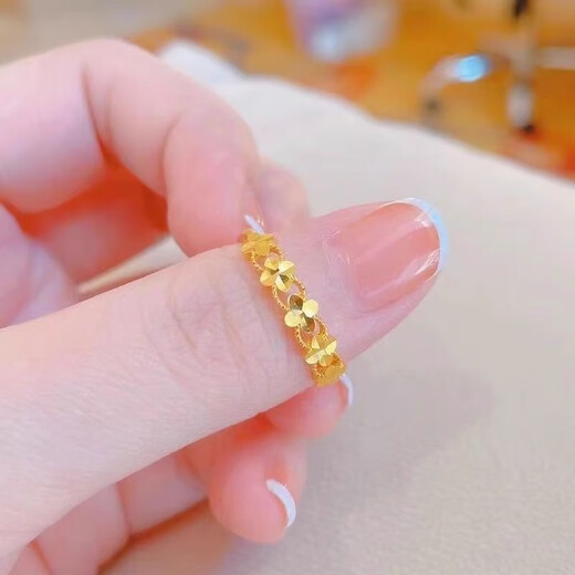 QMXD four-leaf clover gold ring for women high-end light luxury ring fashion wedding decoration gold-plated live ring birthday gift ring