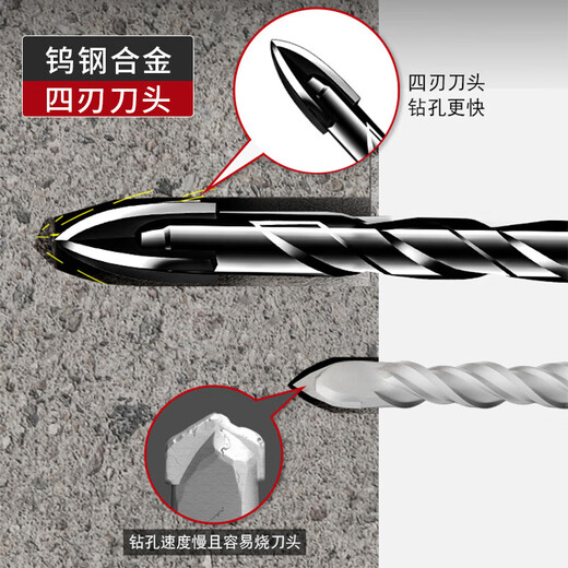 Yanran high hardness tungsten steel alloy four-edged overlord drill bit cement wall metal wood ceramic 6mm 6 pieces