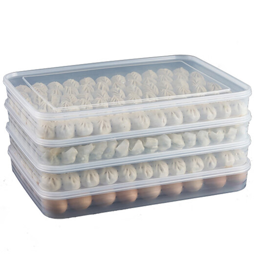 Junkiss Dumpling Box Frozen Dumplings Multi-layer Extra Large Tray Food Grade Large Capacity Transparent Food Storage Box Wonton Freezer Box Extra Large 3 Lid Undivided Blue 3 Layers