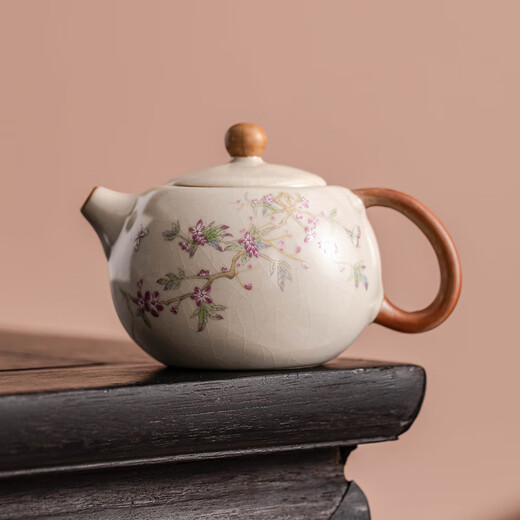 Porcelain brand tea set Ru Kiln Kung Fu tea set with tea tray household ceramic personal teapot teacup tea set beige Ru Kiln cute cat Xishi pot one pot and two cups