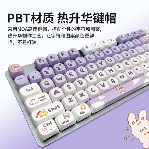 Logitech Rabbit Purple K845 Mechanical Keyboard Gaming Keyboard Office Keyboard Full Size Office Home Backlit Esports Chicken Keyboard MOA Height Ball Keycap K845-Green Axis-Little Rabbit Purple