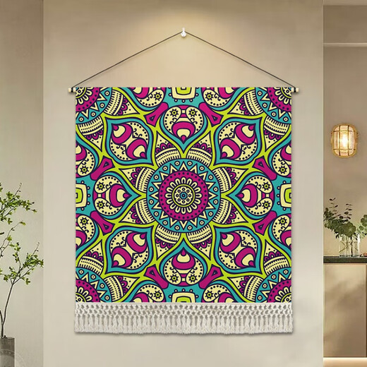 Geshang Nordic Retro Ethnic Style Bedside Tapestry Bohemian Inn Large Size Hanging Entrance Tapestry B&B Decoration G200-Mandala D-01 Width 80cm-Height 80cm Comes with Installation Package