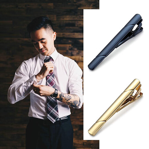 Quan Biyan tie clip for men's high-end simple tie pin gold and silver wedding business formal wear collar clip clip suit clip solid color twill tie clip [gift box] [simple 4 colors] gold + silver + black + blue
