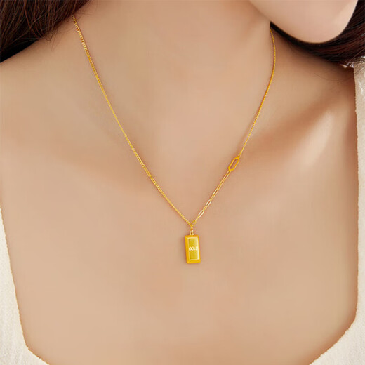 Hande small gold brick necklace for women Vietnamese sand gold 2024 new pendant 18k gold simulated gold small gold bar pendant chubby small gold brick necklace