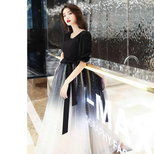 Li Baixin banquet evening dress female adult student art exam new black long temperament host choir performance dress black S recommended 85-90Jin Jin equals 0.5 kg