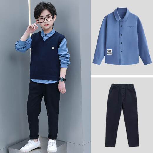 Maidou Xiong children's suit, handsome British flower girl dress, boy's small suit, middle-aged boy's piano performance suit, trendy shirt and pants two-piece set 130