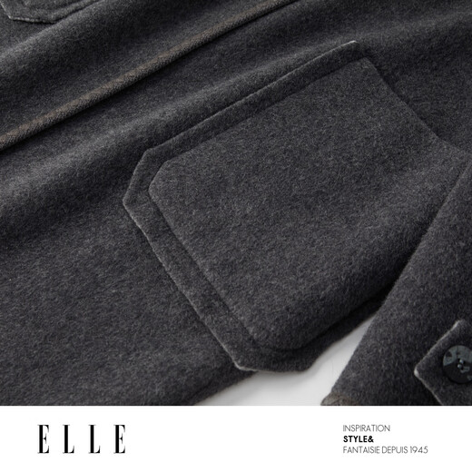 ELLE 100% sheep wool gray hooded woolen coat for women 2025 winter new long wool coat medium gray M