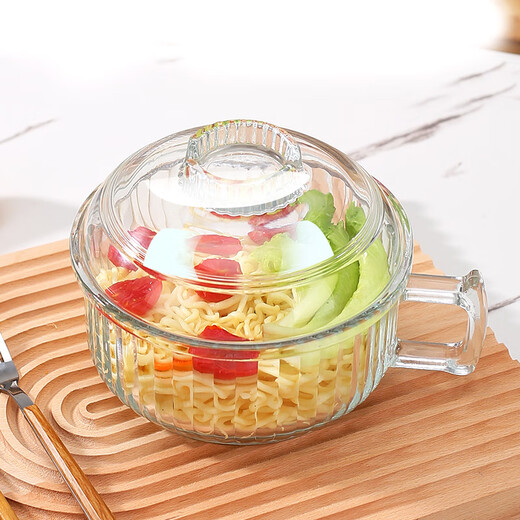Detif instant noodle glass bowl with handle, anti-scalding, household ins high-looking, large-capacity transparent instant noodle bowl with lid, 1 pack, transparent color* instant noodle bowl, 70000cm L+ with lid (school season)