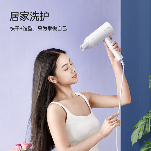 FLYCO hair dryer negative ion household high-power hair dryer dormitory students portable foldable 1800W foldable milk white