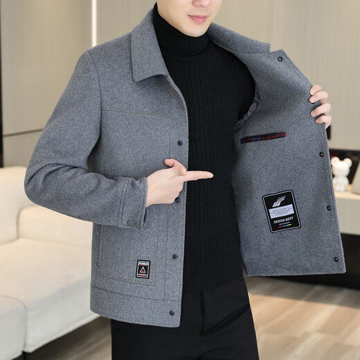 Pierre Cardin light luxury high-end spring and autumn double-sided woolen coat woolen coat men's short down-lined woolen woolen jacket black + down XL 180