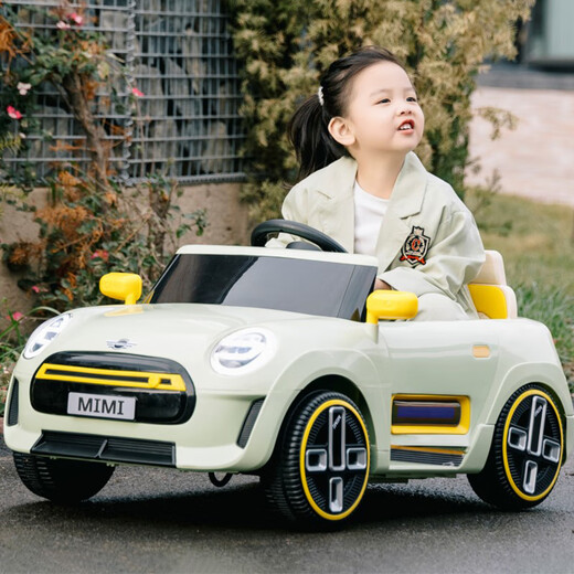 SHAWN BABY children's electric car baby four-wheel driveable toy car can seat 1-3 children remote control toy car stroller beige 12V large battery + Bluetooth music + remote control
