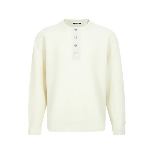 LEZORA imported Australian ultra-light Tasmanian wool suede pineapple plaid Henry collar sweater for men white L