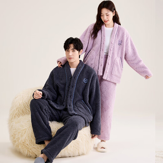 Malensa anti-static double-sided velvet warm couple pajamas for women autumn and winter long-sleeved thickened velvet men's home clothes