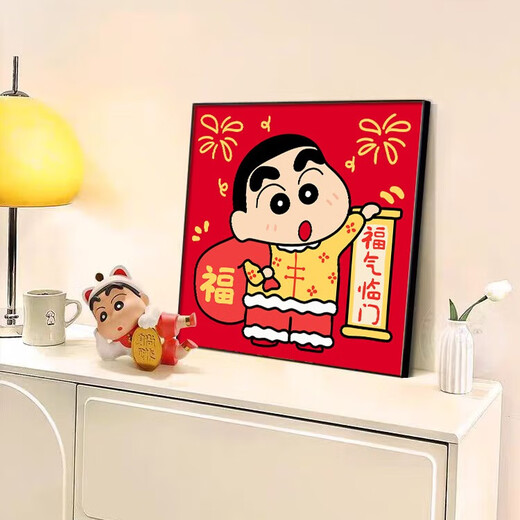 Meiyu Chun 2025 Año Nuevo Crayón Shin-chan Porche Pintura colgante Familia Feliz Sala de estar Pintura decorativa Restaurante significativo Pintura de escritorio JD10971 (Individual) 60 * 60 cm Lienzo al óleo PS Marco negro